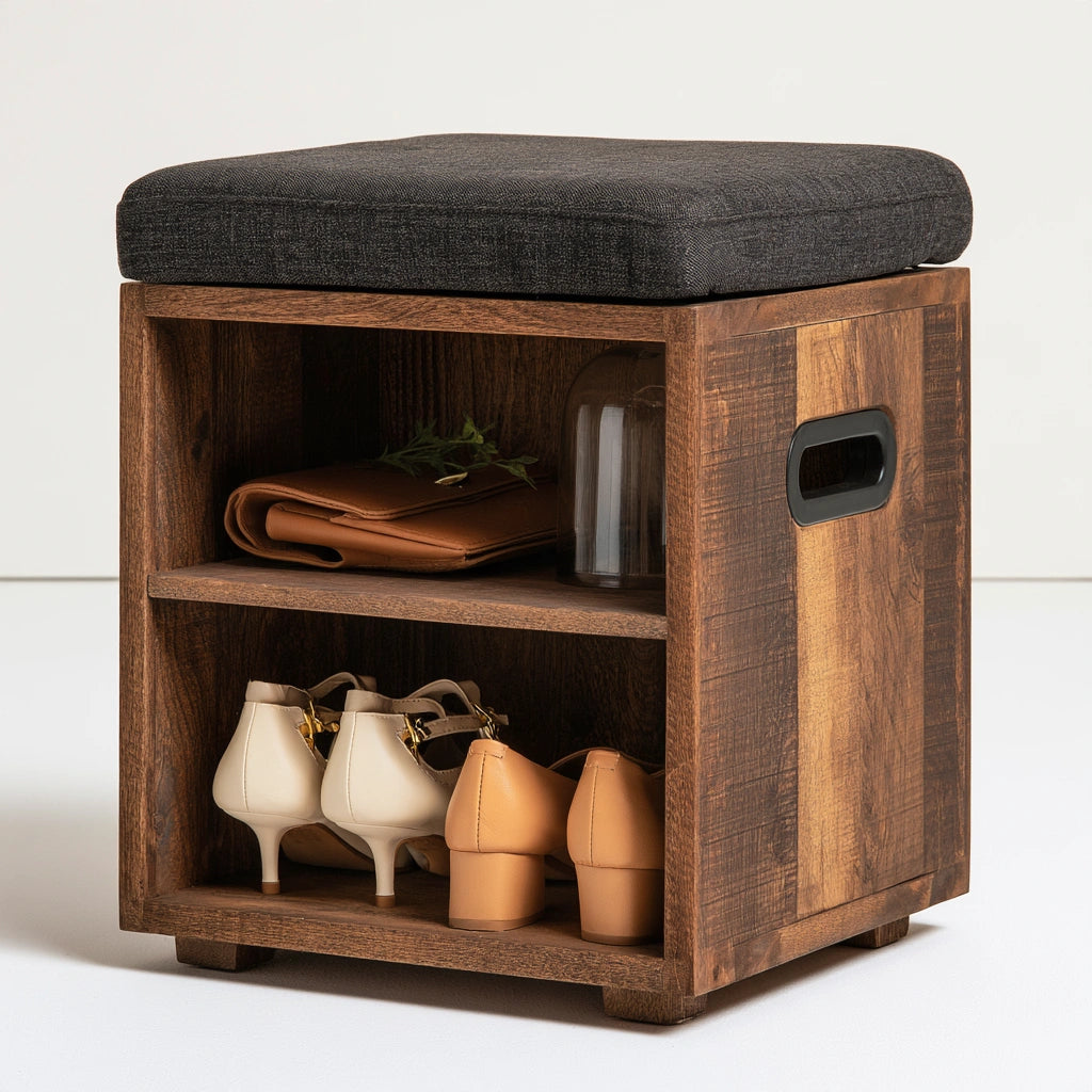 Schuhbank mit Stauraum, aus Holz, Farbe: hellbraun