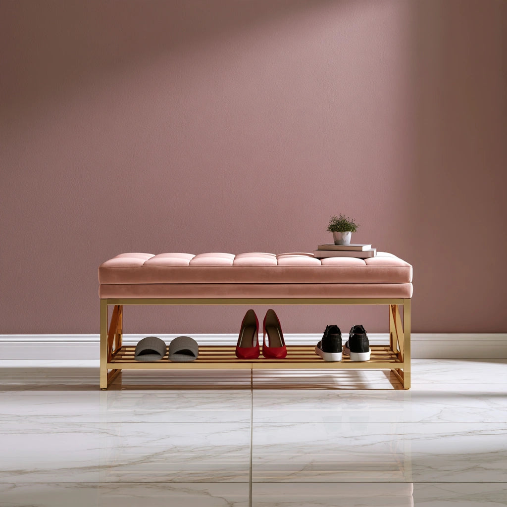 Akzentstuhl mit Samtbezug, Farbe: rosa und gold