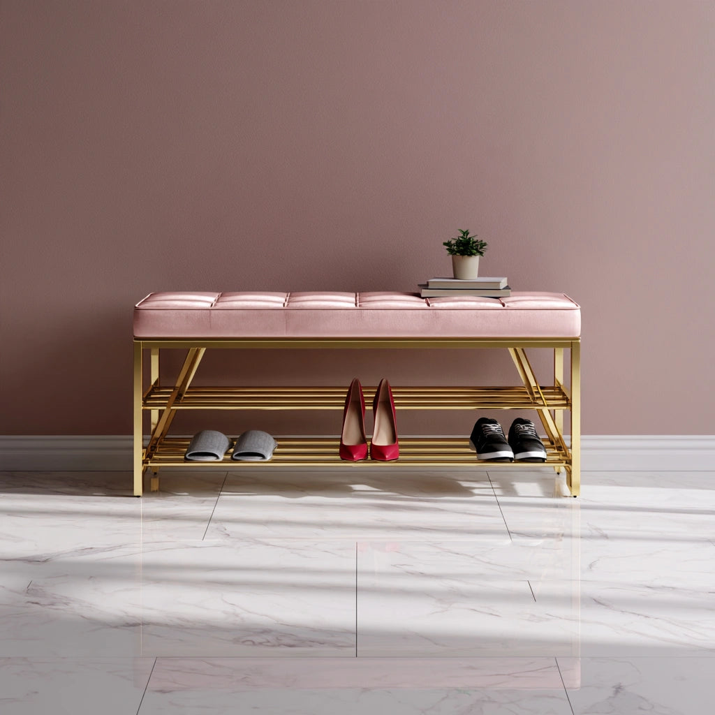 Akzentstuhl mit Samtbezug, Farbe: rosa und gold